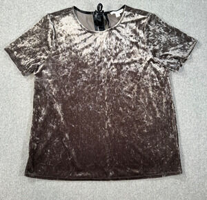 BeachLunchLounge Crushed Velvet Top Womens Large Grey Tie Back Short Sleeve